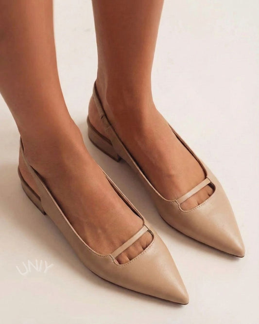 Elegant Nude Leather Pointed Toe Slingback Flats [Pre Order]
