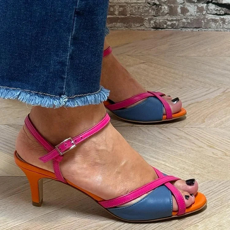 Cor correspondente com tira no tornozelo Peep Toe salto agulha azul