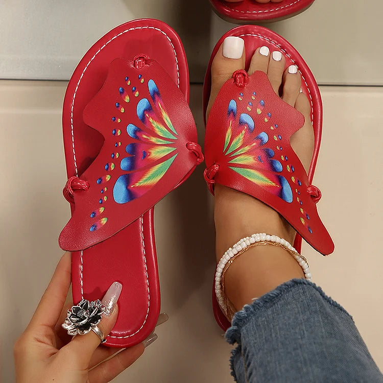 Chanclas de playa con costura y estampado de alas de mariposa arcoíris 