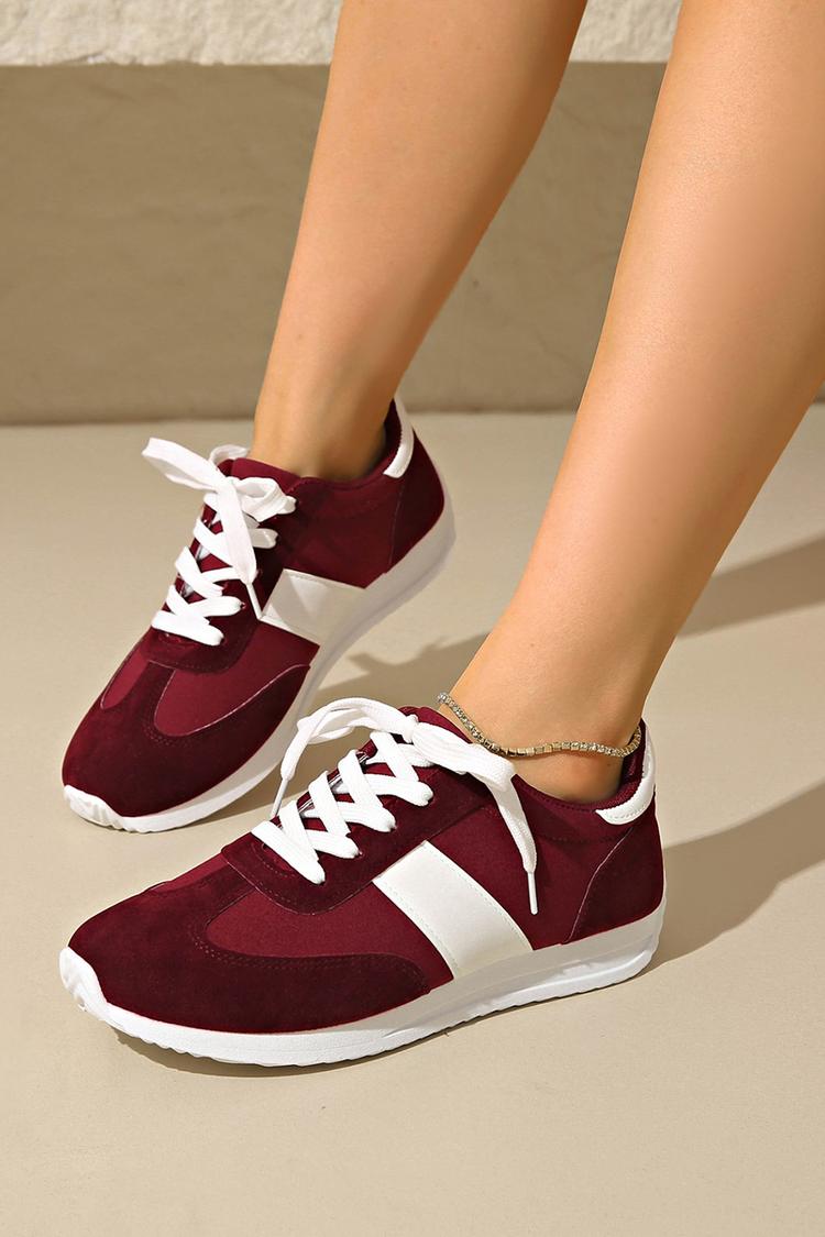 Sneakers casual con lacci e punta tonda colorblock patchwork 