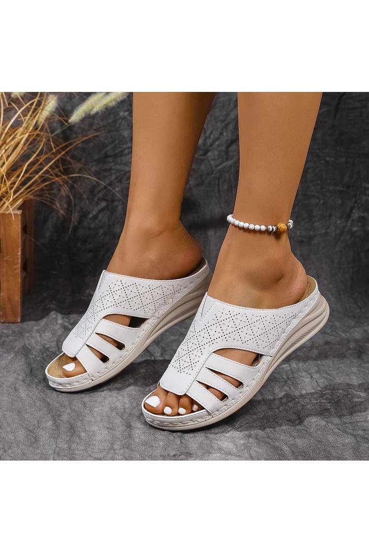 Pantofole casual con zeppa, punta rotonda, in tinta unita, con patchwork traforato 