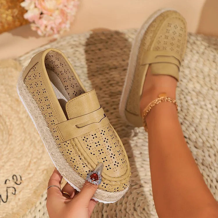 Hollow Out Patchwork Round Toe Casual Platform Loafers