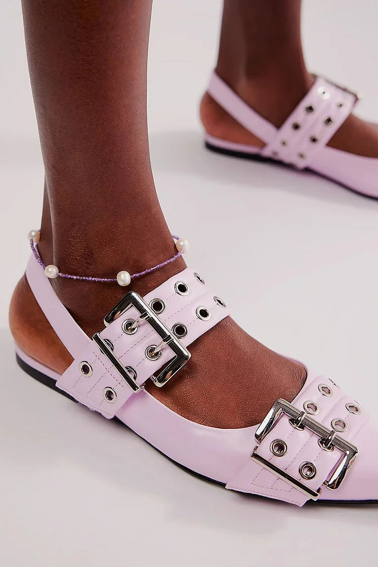 Ballerine con punta affilata, cinturino posteriore, occhielli leggeri viola metallizzato [Pre-ordine]