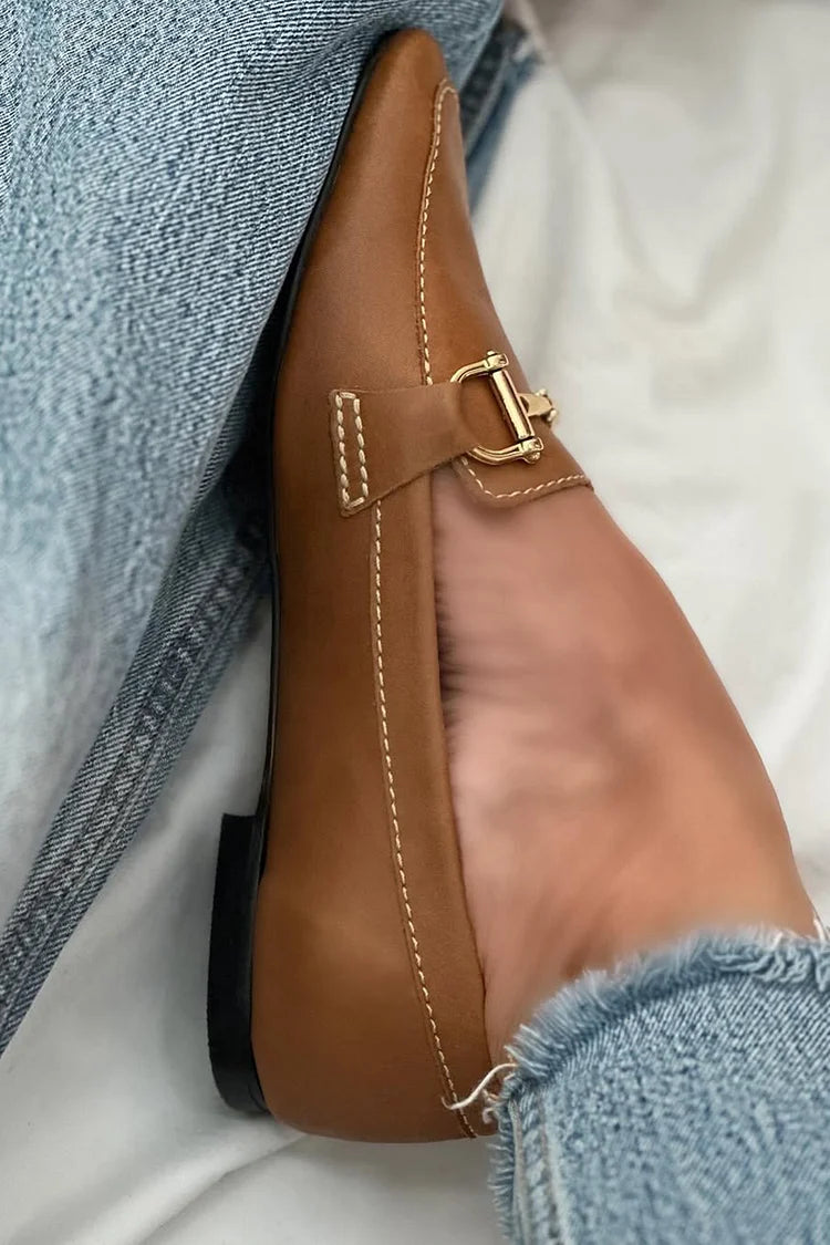 Metallschnalle Dekor Spitz zulaufende Zehen Braun Loafers [Vorbestellung]