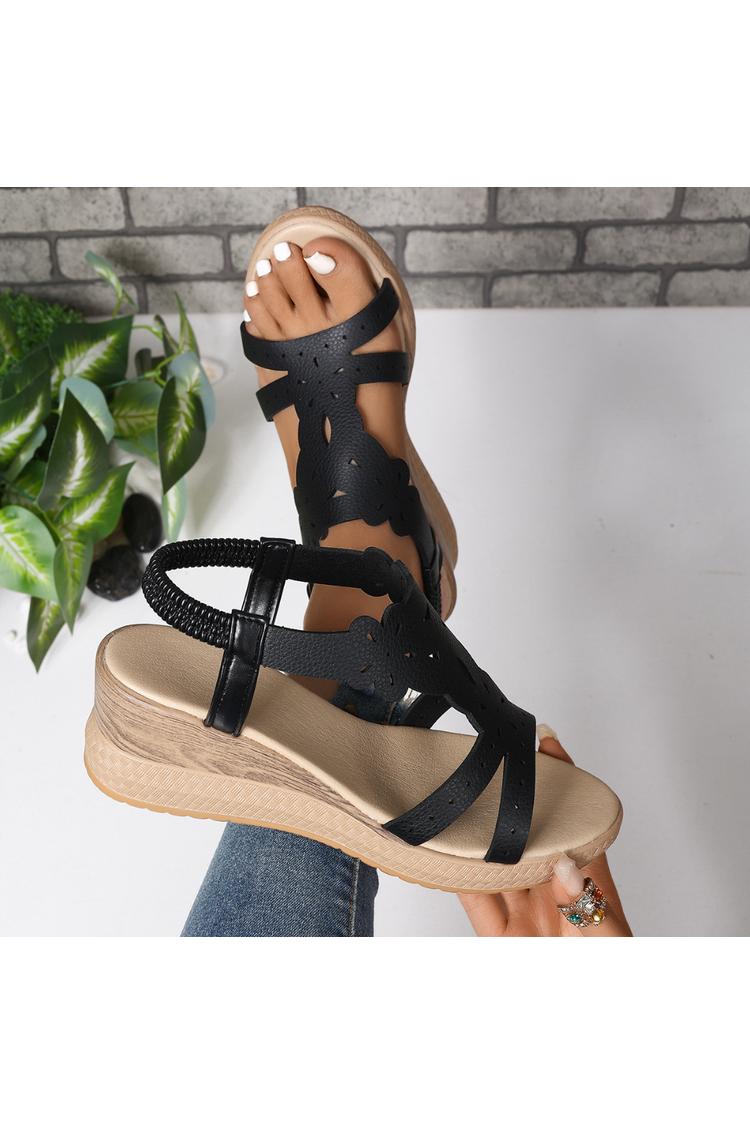 Sandali con zeppa casual da esterno con cinturino elastico traforato e punta rotonda