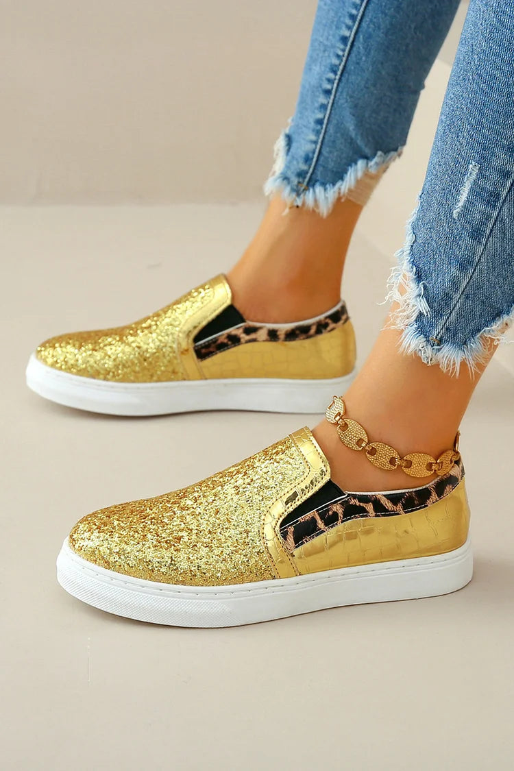 Błyszczące mokasyny z okrągłym noskiem, wzór w cętki lamparta, patchworkowe, codzienne