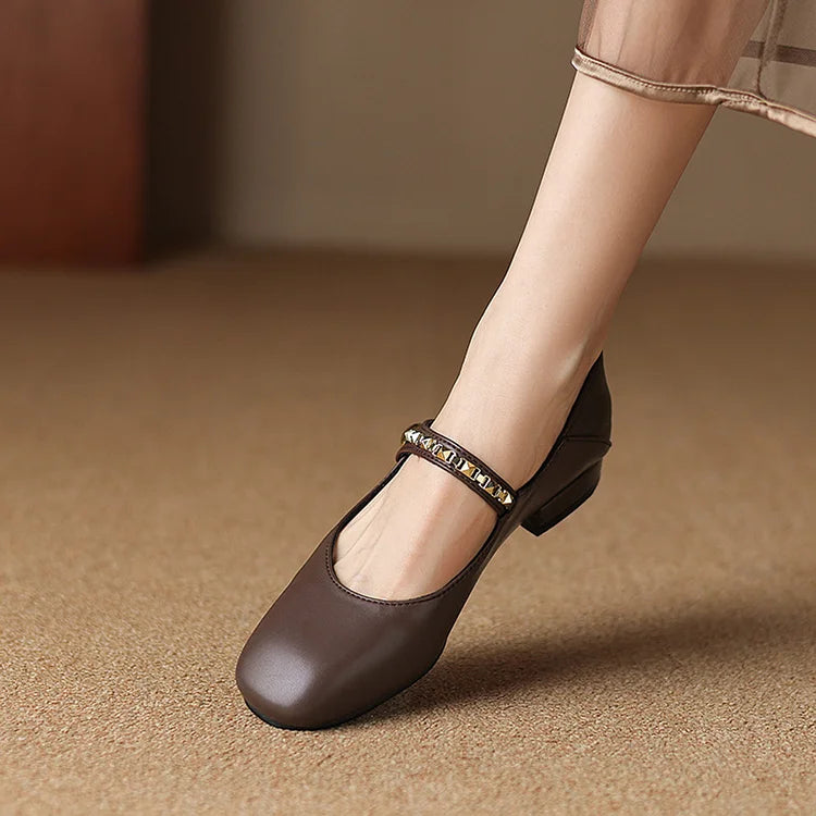 Rebites de Metal Decoração Fivela da Tira no Peito do Pé Sapatilhas de Bico Quadrado