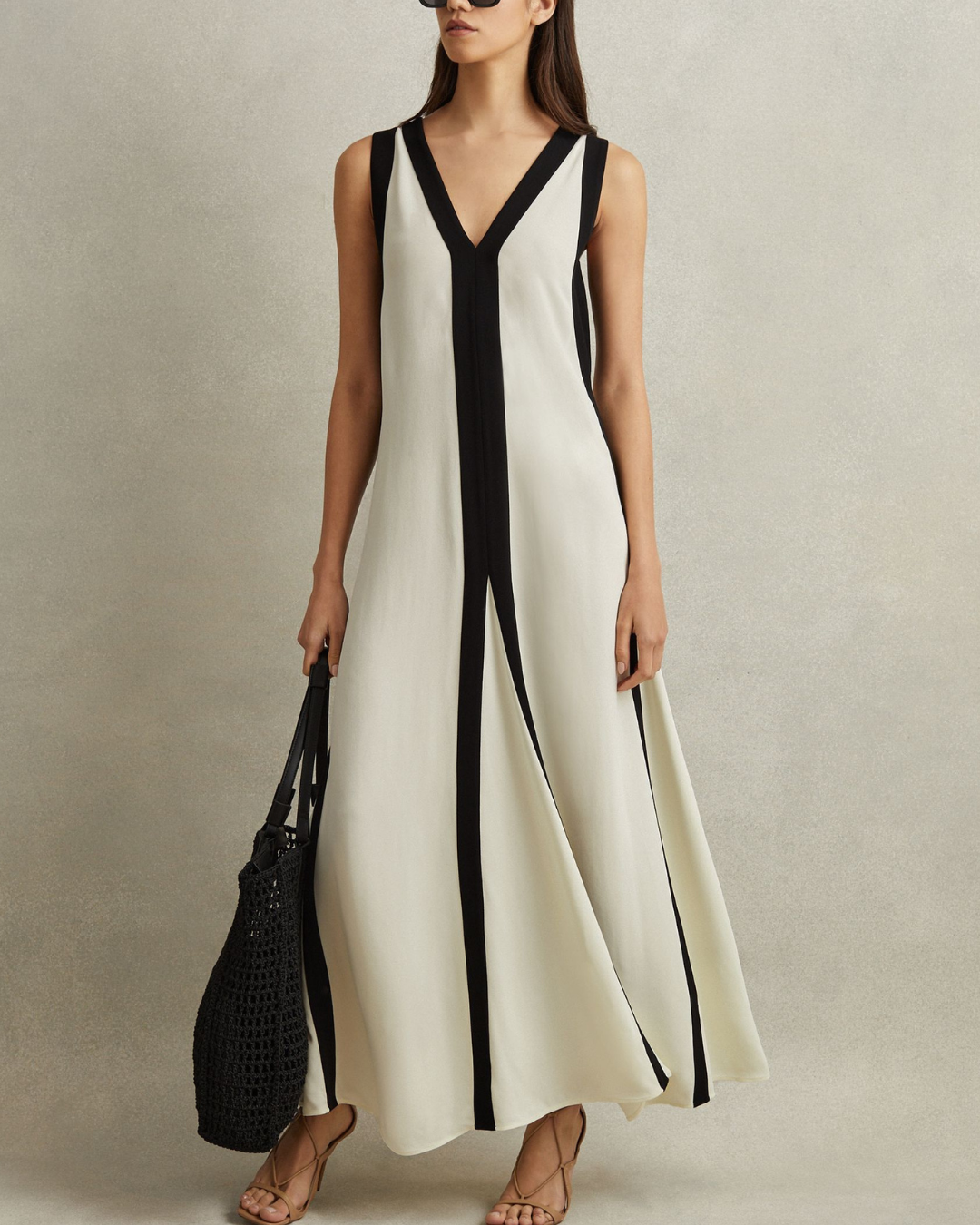 Satin Colorblock Strap Loose Maxi Dress