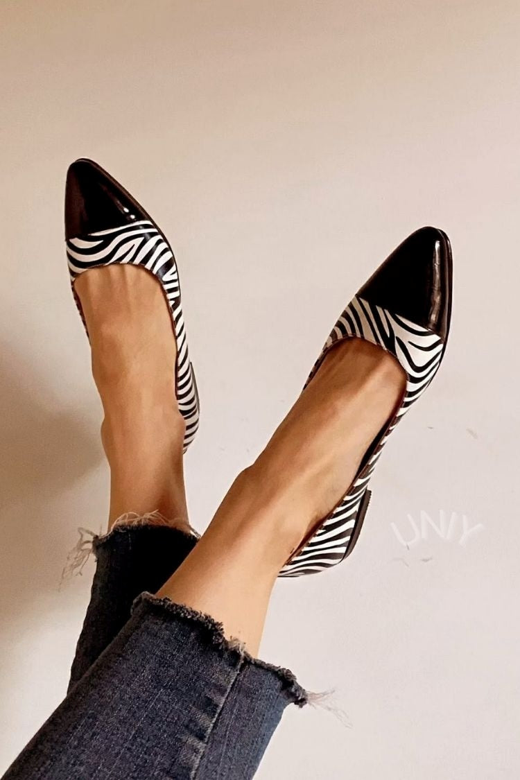 Vintage Zebra Print Patent Cap Toe Pointed Toe Flats [Pre Order]
