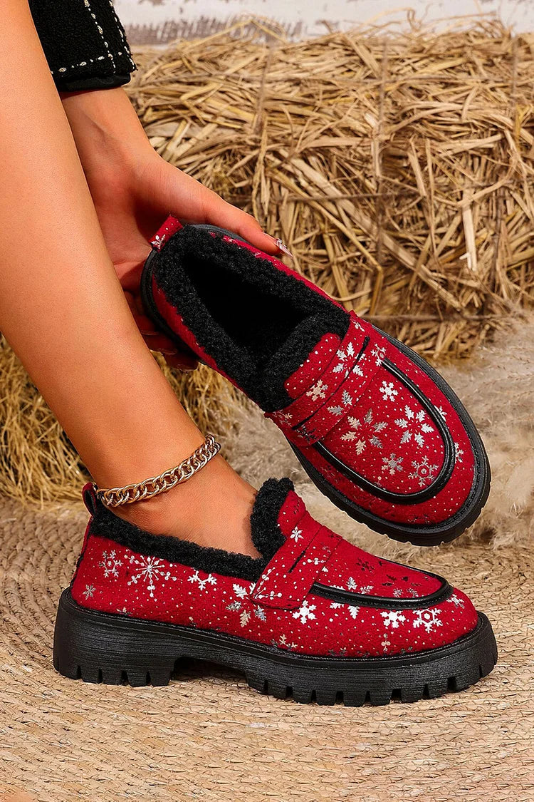 Mocassins redondos com estampa de floco de neve de Natal forrados de lã