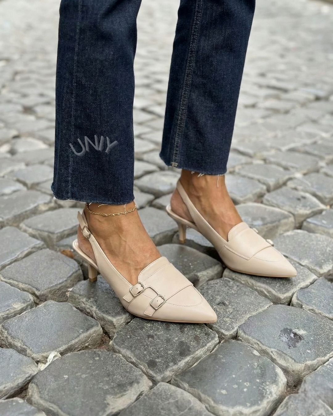 Chic Nude Pointed Toe Double Strap Slingback Kitten Heels [Pre Order]