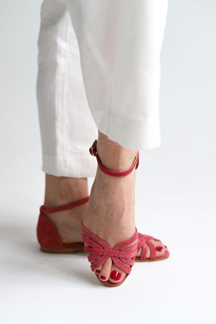 Ankle Strap Buckle Hollow Out Peep Toe Red Sandals [Pre Order]