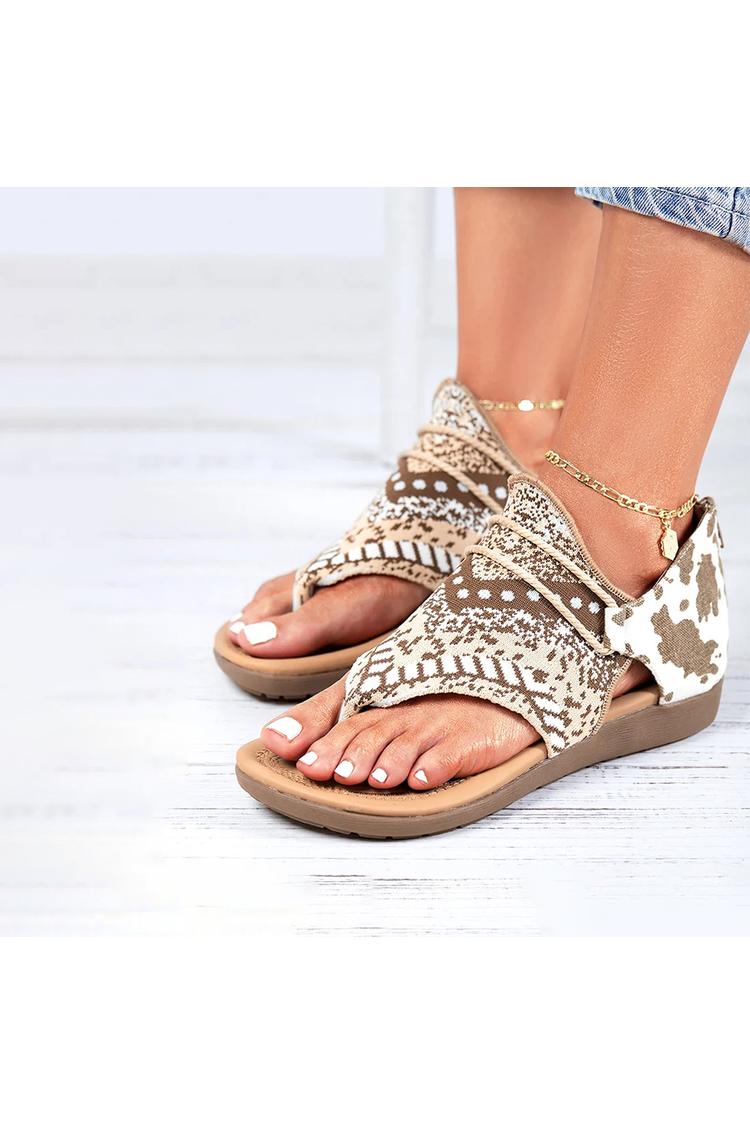 Sandalias casuales con punta redonda estilo bohemio y estampado abstracto 
