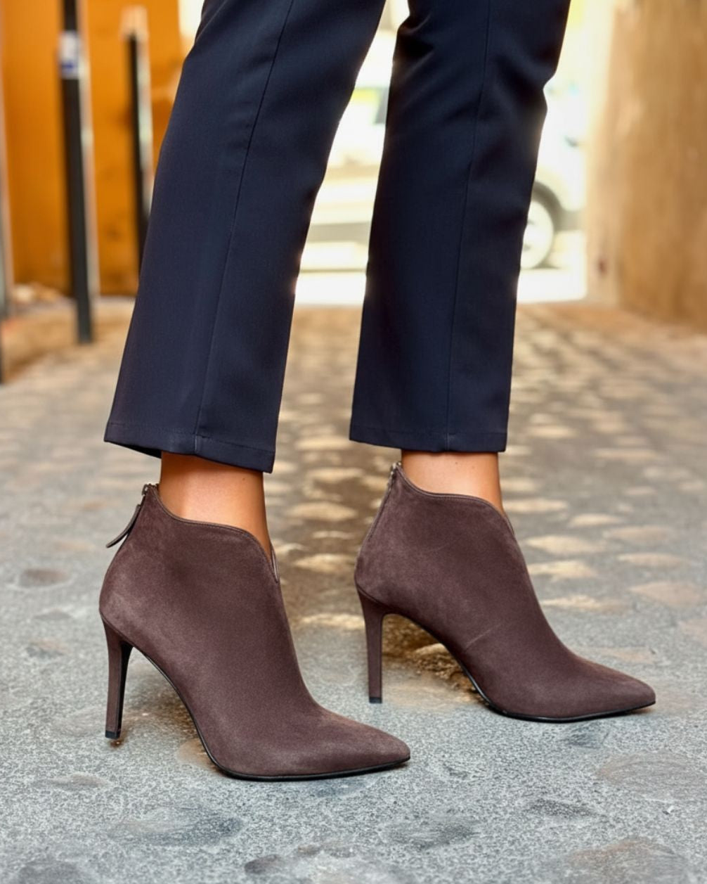 Falsche Wildleder spitze Zehen Stiletto Absatz Stiefel mit Reißverschluss hinten [Vorbestellung]