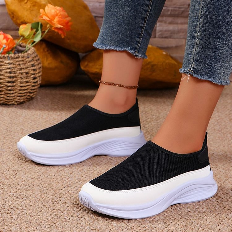 Casual Color Block Platform Round Toe Slip On Sneakers