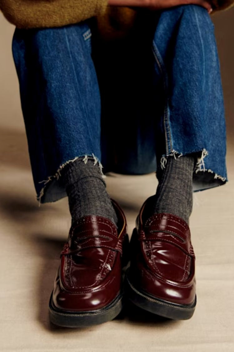 Retro Black Polished Brogue Perforated Platform Loafers [Pre Order]