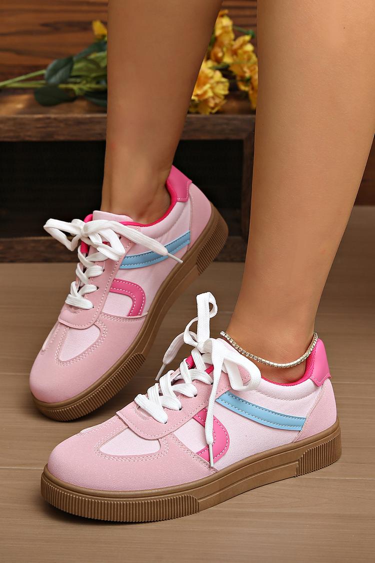 Sneakers casual con punta tonda, lacci e patchwork colorblock 