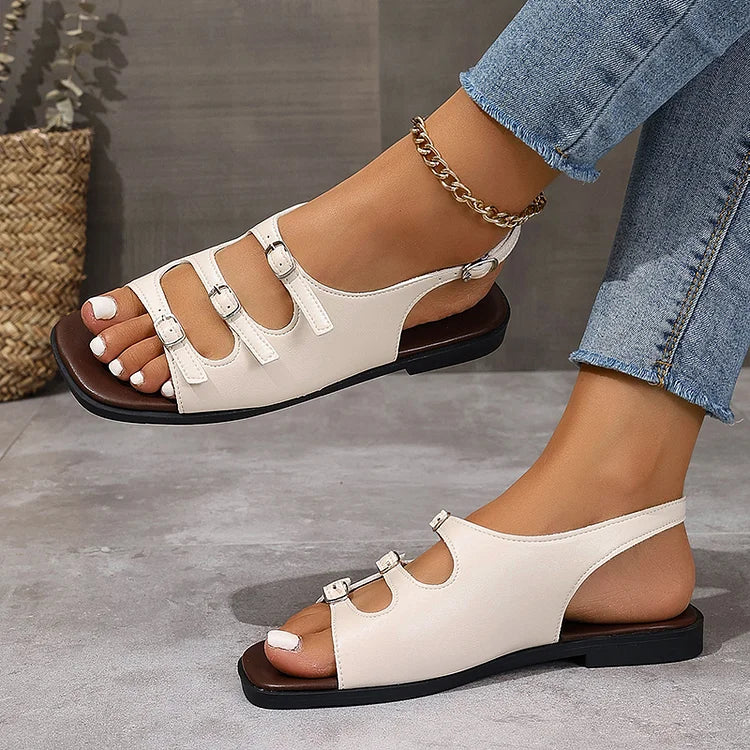 Cortar fivelas Slingback Strap Square Toe Sandálias casuais