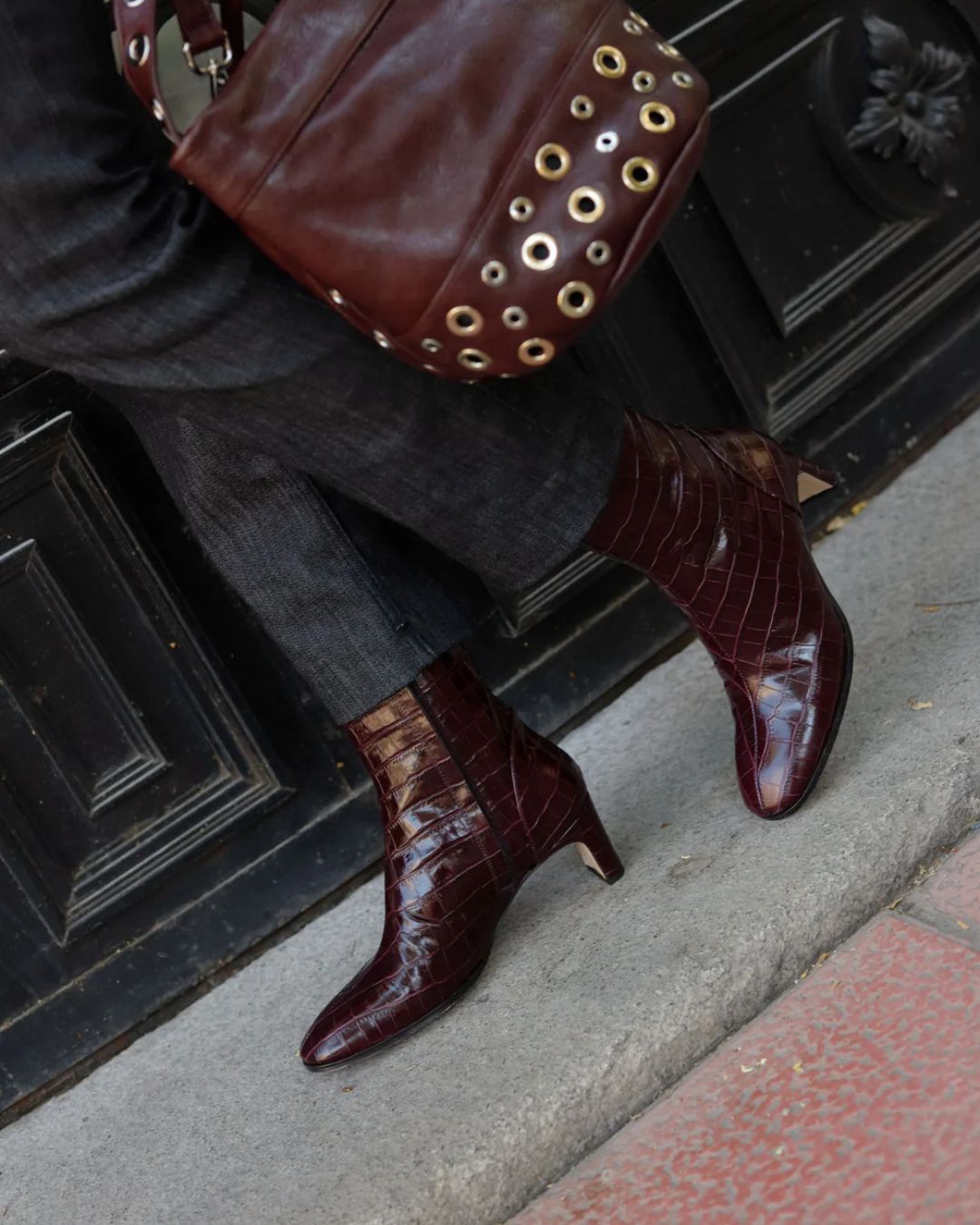 Botines de charol burdeos con efecto cocodrilo [Reserva] 