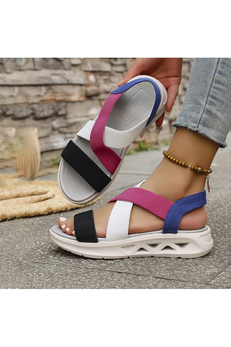 Sandali casual traspiranti con punta tonda e cinturino incrociato multicolore 