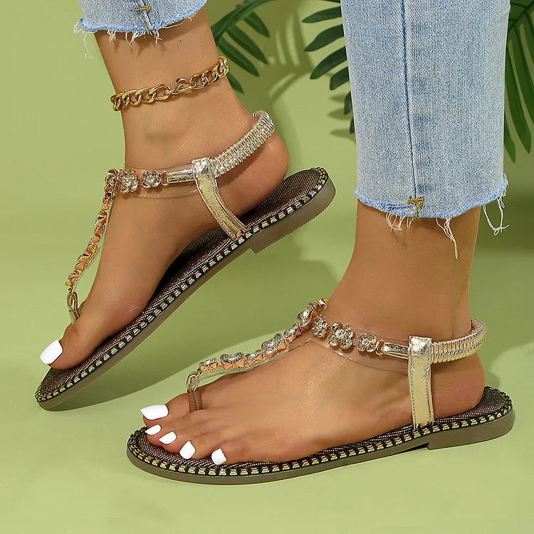 Sandalias con chanclas con banda elástica y colgante de borlas de diamantes de imitación 