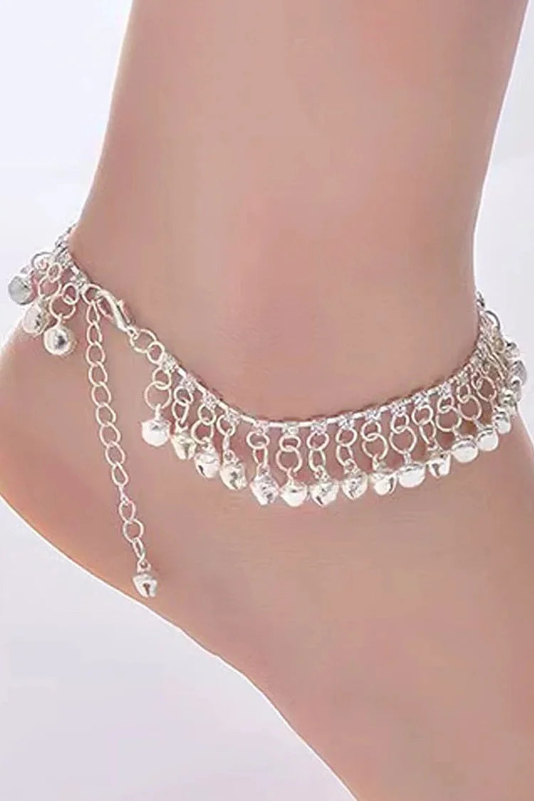 Cavigliera alla moda con frange a campana e lucentezza metallica con decorazioni in strass 