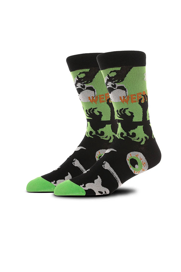 Calcetines de media pantorrilla con estampado de calavera y esqueleto de calabaza para Halloween 