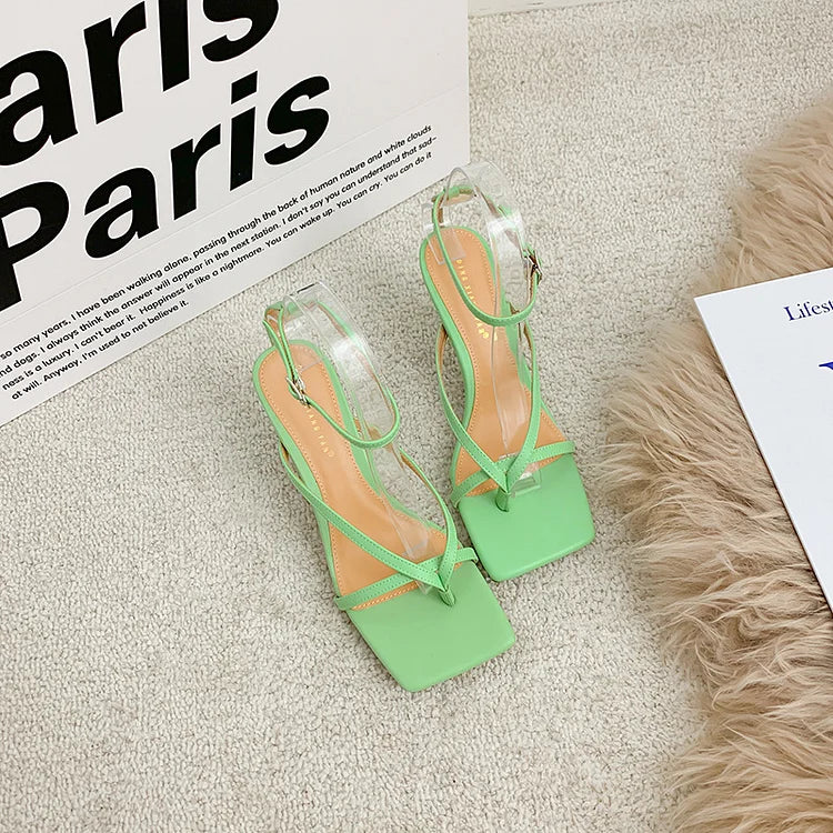 BV Wind Frühling und Sommer Candy Color Riemchen Sandalen Lauf Show Quadratischer Kopf Schnalle mit Kuschel High Heels