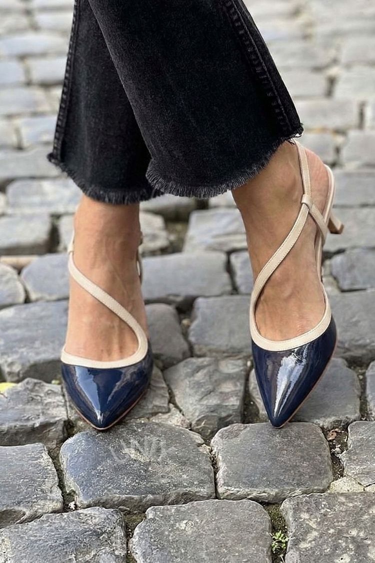 Colorblock Patent Leather Pointed Toe Slingback Heels [Pre Order]