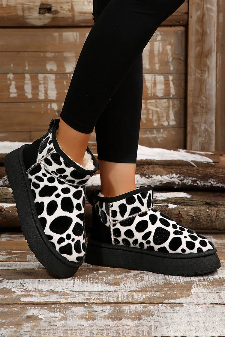 Colorblock Dot Pattern Fleece Lined Round Toe Snow Boots