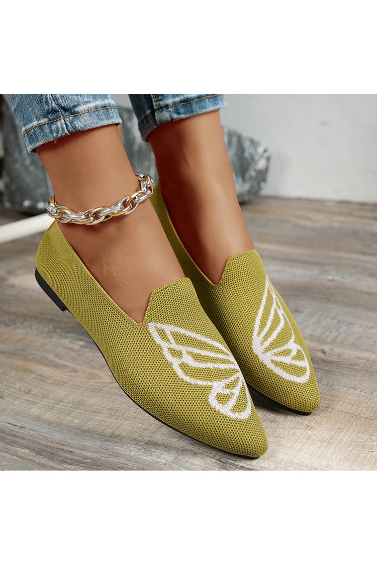 Sapatilhas Casuais de Malha com Padrão de Borboleta, Bicolor e Bico Apontado