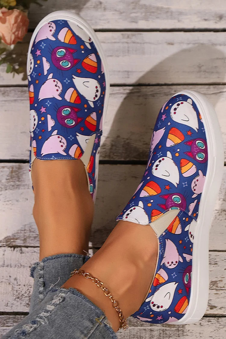 Mocassins casuais multicoloridos com estampa de animais redondos