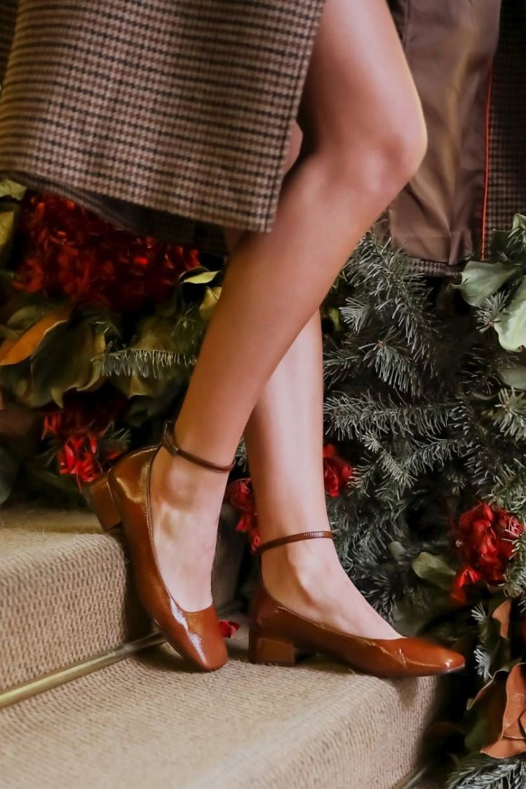 Elegant Versatile Square Toe Patent Ankle Strap Low Heels [Pre Order]