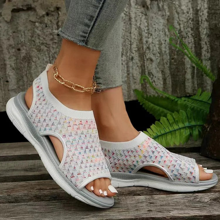 Casual Colourful Triangular Pattern Hollowed Slingback Slide Platform Sandals