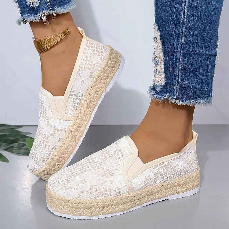 Mesh-Patchwork-Karomuster-Espadrille-Plateau-Loafer mit runder Zehenpartie