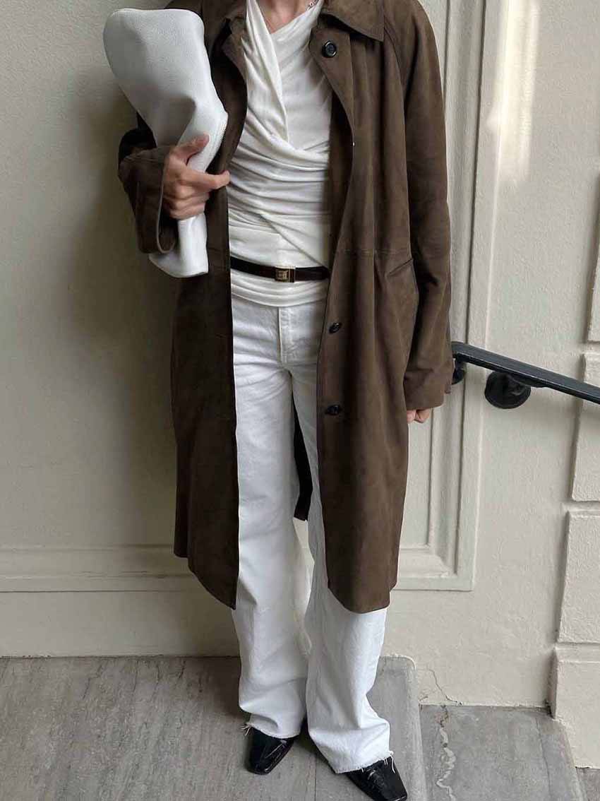 Vintage Wildleder langer Trenchcoat