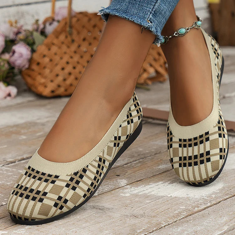 Casual Geo Pattern Print Round Toe Low-Top Knit Loafers