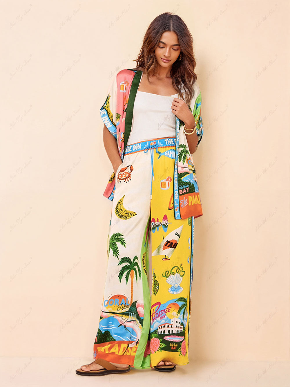 Set due pezzi stampato stile estivo Sunny Beach - Pantaloni