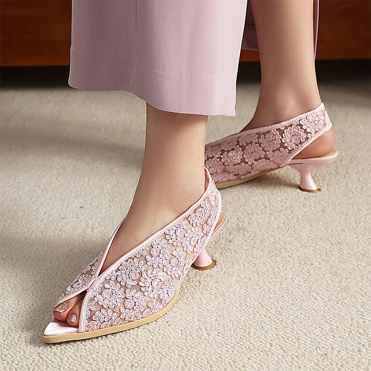 Sandali con tacco a spillo e cinturino posteriore in rete con motivo floreale 