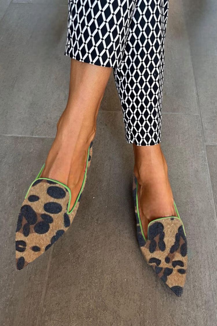 Vielseitige Colorblock Leopardenmuster Kunstwildleder Freizeitflats [Vorbestellung]