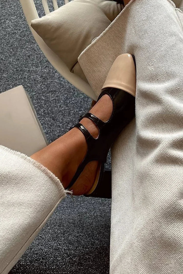 Scarpe con tacco grosso e cinturino posteriore colorblock con punta quadrata [Pre-ordine]