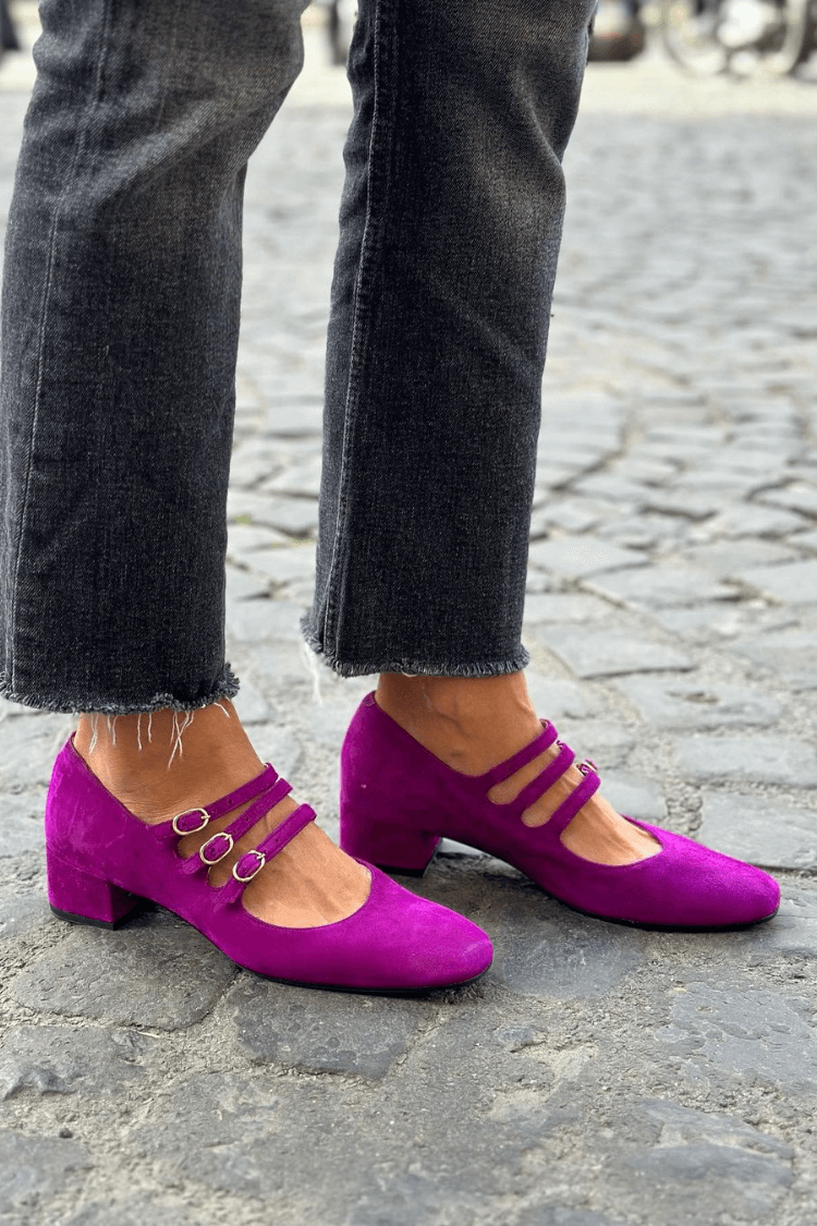 Multi Straps Buckle Square Toe Purple Chunky Heels(2 colors)