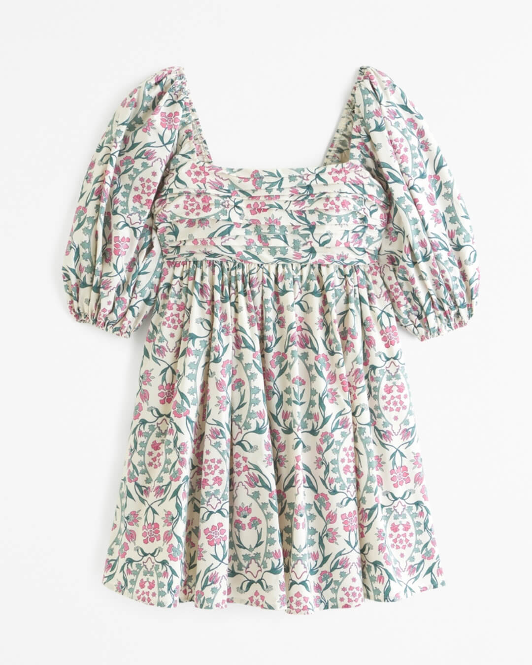 Puff Sleeves High Waist Floral Print Mini Dress