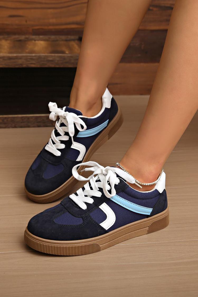 Sneakers casual con punta tonda, lacci, patchwork colorblock 