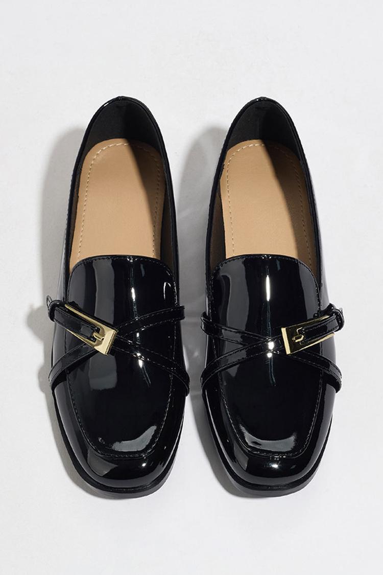 Kreuzriemen Schnalle Dekor Patchwork Quadratische Zehe Freizeit Slipper