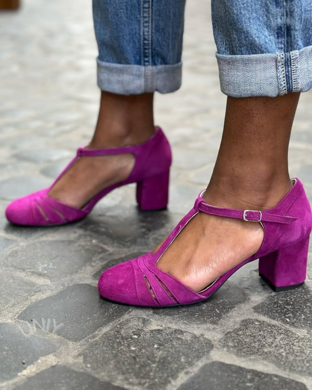 Elegant Fuchsia Faux Suede Cutout Ankle Strap Block Heels [Pre Order]
