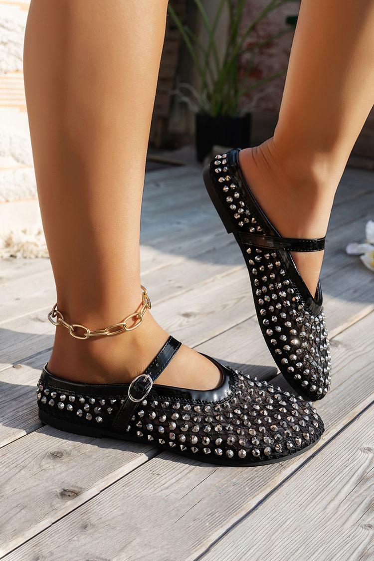 Fivela de Correia no Peito do Pé para Decoração de Perfuração a Quente Sapatilhas de Malha com Biqueira Redonda