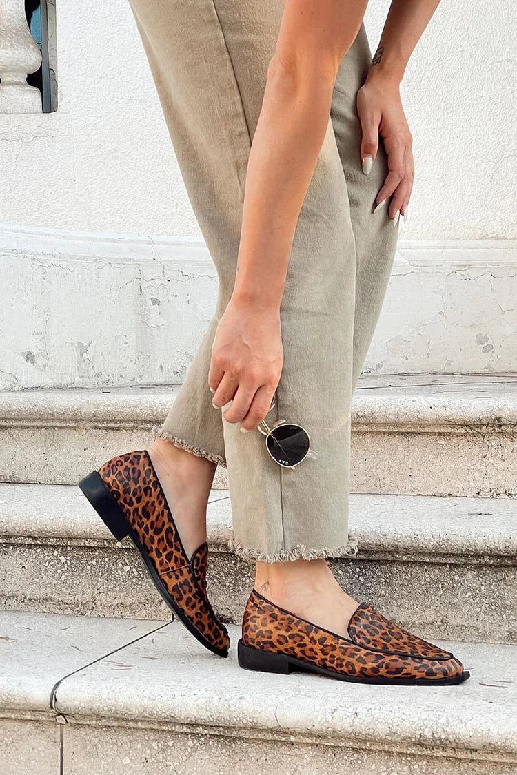 Pointed Toe Leopard Print Slip On Brown Loafers [Pre Order]