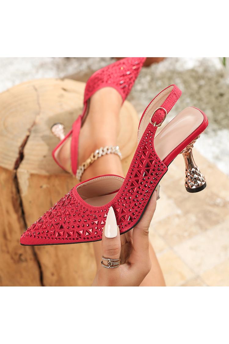 Sandali con tacco a spillo, eleganti e decorati con strass