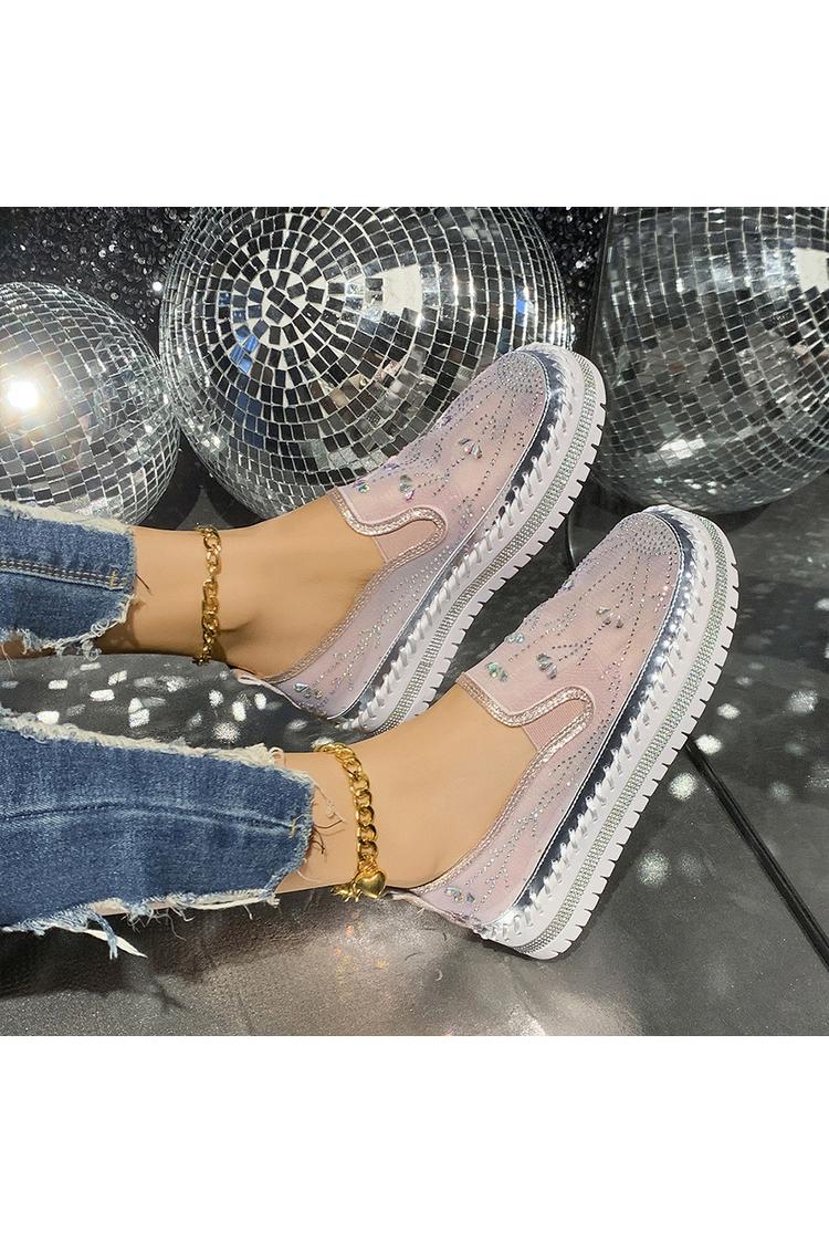 Mesh Strass Dekor Atmungsaktive Runde Zehen Freizeit Plateauschuhe
